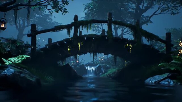 Dark Forest Bridge at Night
