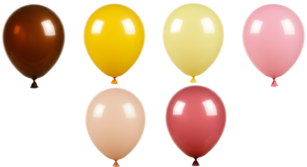 A vibrant assortment of colorful balloons floating against a transparent background, ideal for festive celebrations and events