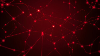Abstract Red Network of Connected Nodes with glowing dots and lines. An eye-catching design that signifies connection and networking