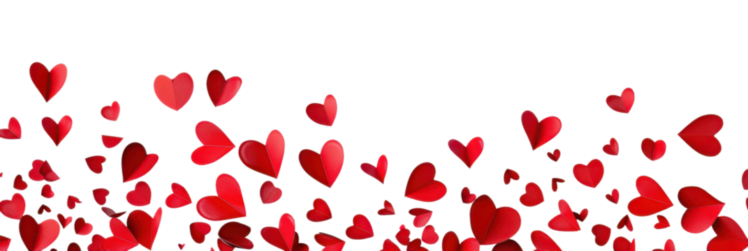 red folded flying paper hearts isolated on white or transparent png