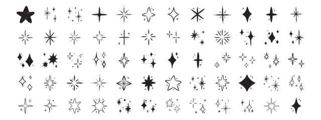 Brush star doodle set. Hand drawn crayon and chalk stars, sparkles, and twinkle elements. Vector illustration on white background. © MandarinkaArt