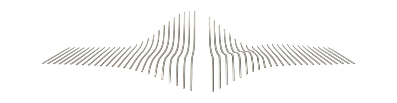 Floating array of thin, parallel lines with varying lengths, creating a subtle wave pattern.