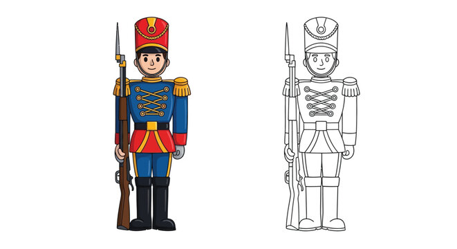 The Brave Tin Soldier Coloring Page with Colored and Outline View Printable Design