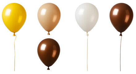 A vibrant display of colorful balloons in yellow, beige, white, and brown, perfect for festive celebrations or events