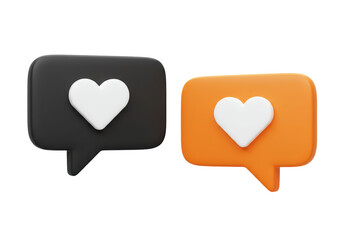 Isolated Black and Orange Speech Bubbles with Heart Symbols