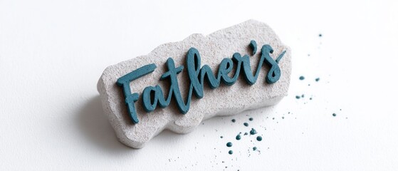 Gray stone with blue Father's inscription and scattered paint droplets