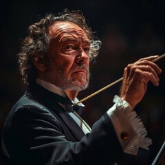 The conductor on stage waves the baton with focused expressions and dynamic gestures, showcasing the charm of music