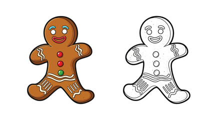 The Gingerbread Man Coloring Page with Colored and Outline Character Printable Art