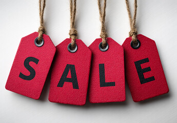 Sale Tags Spell Offer, Red, Rustic. Use for marketing, ads, retail, promotions.