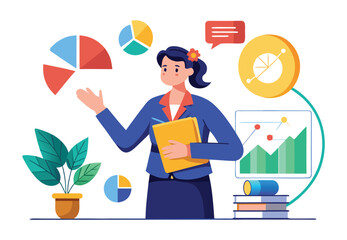 Office Presentation Illustration |Business Team Explaining Project Strategy Vector.