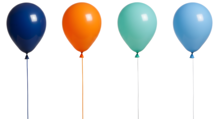 A vibrant collection of four helium balloons in various colors, floating against a simple background, perfect for celebrations