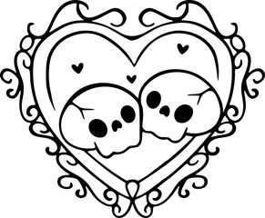  Skull in Vintage Gothic Hand Drawn Doodle Ornate Frame, Cute Doodle hand drawn Spooky Cozy Clipart, Kawaii Halloween Character Graphic
