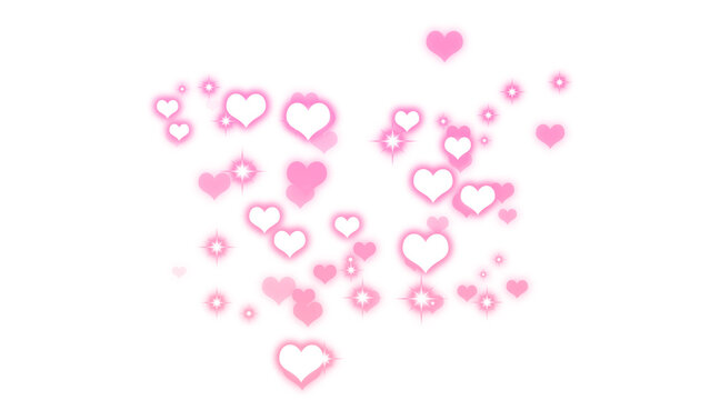 Pink glowing heart particles with transparent background
