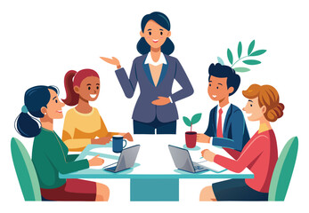 Business Meeting Illustration | Financial Discussion and Corporate Teamwork Vector.