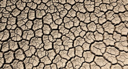 Cracked Earth Texture: Abstract Pattern of Dry, Arid Soil Illustrating Drought and Environmental Impact