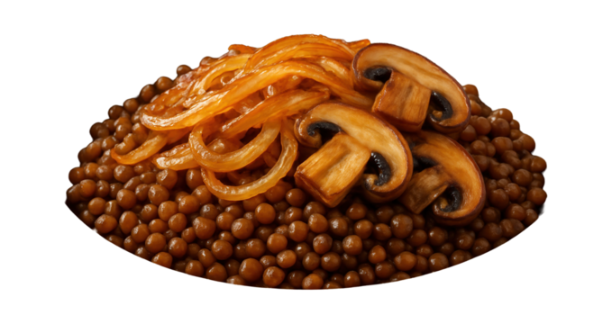 Noodle soup with chicken strips and green onions in a deep blue ceramic dish.