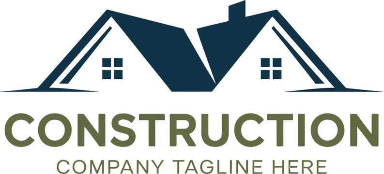 A construction logo featuring two houses with a company tagline underneath it all