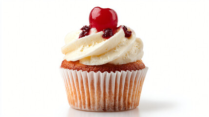 Cupcake Delight: A delicious, freshly baked cupcake adorned with luscious frosting and a vibrant cherry on top, a treat designed to bring a moment of pure joy.