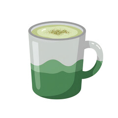 Obraz premium Refreshing Matcha Latte in a Green Mug: A Delightful Beverage Illustration