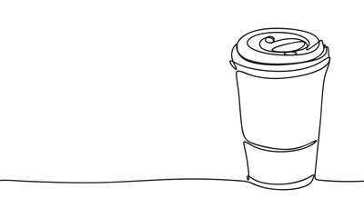 Cup of Coffee One Line Continuous. Cup Take Away Coffee Outline Silhouette. Vector Art.