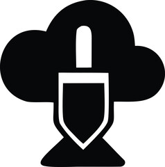 Obraz premium Stylized black cloud icon with a white shield and lock symbolizing secure cloud storage and data protection services