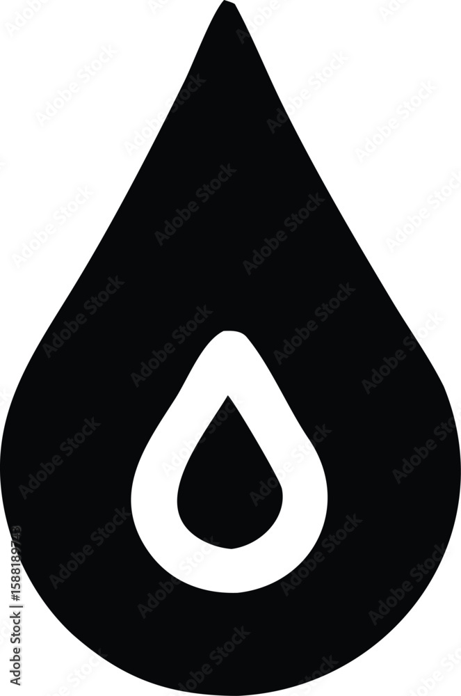 Poster a bold black teardrop shape with a smaller white teardrop shape nested inside creating a minimalist 