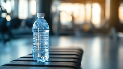 Hydrating a thirsty athlete with a plastic water bottle after an intense workout in the gym, promoting fitness and wellness