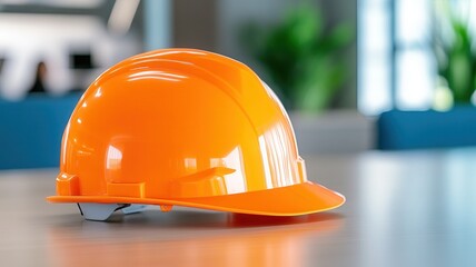 wooden hat lying on Hard desk, representing safety protocols in industrial workplace environment