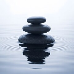Fototapeta premium Perfectly Balanced Zen Stones Reflecting on Calm Water, Symbolizing Harmony, Serenity, and Inner Peace for Meditation and Wellness Concepts