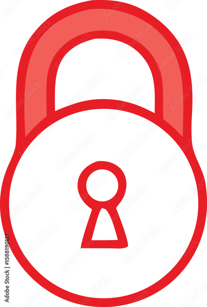 Poster simple red padlock icon with a keyhole symbol on a white background representing security and protec