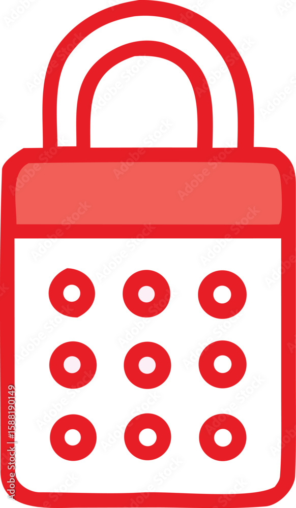 Poster a stylized red and white icon of a combination lock with a numeric keypad and a curved shackle repre