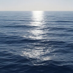 Obraz premium Bright Morning Sun Reflects on Shimmering Blue Ocean Waves, Creating a Serene and Peaceful Seascape View with Endless Horizons