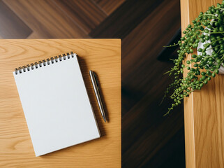notebook and pen in the wooden table