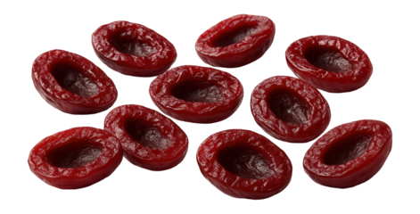 Three chicken nuggets skewered on a bamboo stick, displayed vertically.