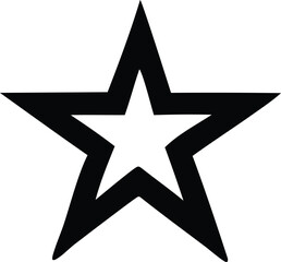 A bold thick black outline of a five pointed star with a clean white interior creating a striking geometric symbol against a plain white background