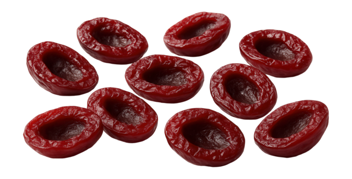 Three chicken nuggets skewered on a bamboo stick, displayed vertically.