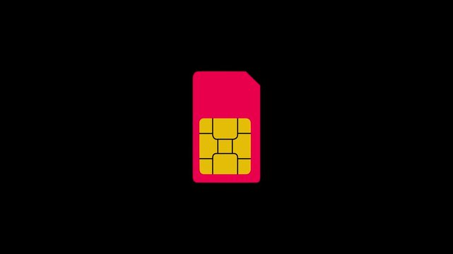 Sim card icon isolated on black background. Mobile  phone sim card chip. Mobile and wireless communication technologies. Network chip electronic connection on 4k video Mobile. Motion graphic.