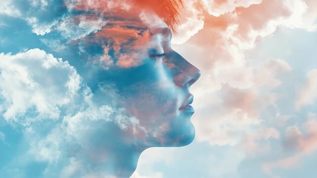 A human face emerges from a cloud, symbolizing thoughts and dreams.