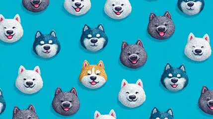 Obraz premium Playful dog faces on a teal background celebrate International Dog Day and quirky canine connections in joyful harmony