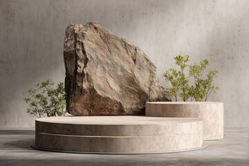 rock stone podium nature pedestal stage product display background 3d illustration empty display showroom presentation product placement