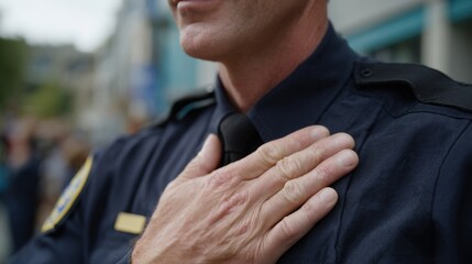 Respect and honor embodied in solemn salute, Caucasian male officer, Peace Officers Memorial Day, community guardianship