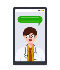 online male doctor cartoon for consultation application. Telemedecine concept. Advice or follow up service. Illustration