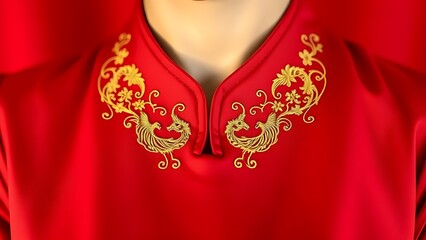 Intricate ao dai collar embroidered with national motifs, a tribute to Vietnam's elegant cultural heritage.