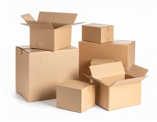 Open cardboard box on white background for shipping and storage