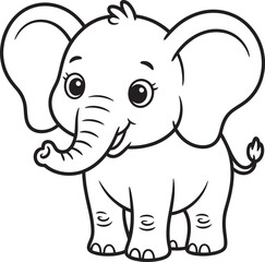 Obraz premium Cute cartoon baby elephant waving its trunk with a happy expression