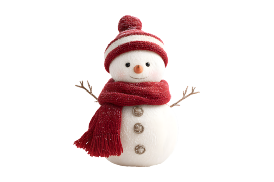 Christmas snowman isolated on a white background, in a simple style, with a transparent PNG format. 
