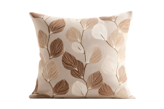 Decorative throw pillow with pattern, isolated on a white background, in a simple style, with a transparent PNG format.
