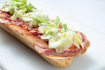 A view of a deli sub sandwich.