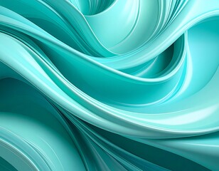 Abstract turquoise flowing curves and smooth glossy surfaces creating a dynamic fluid composition with vibrant color and modern design elements