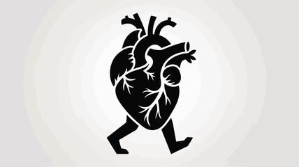 Animated heart illustration in black, walking or running, symbolising health, fitness, or cardiology, for medical designs.